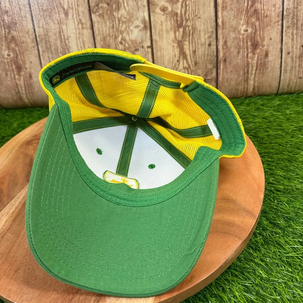 John Deere Trucker Hat Mens One Size Green Yellow Mesh Snapback Logo